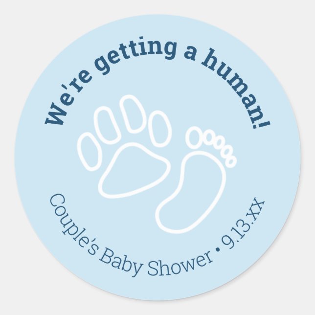 Blue Paw Print & Baby Foot Dog Babydusche Runder Aufkleber (Vorderseite)