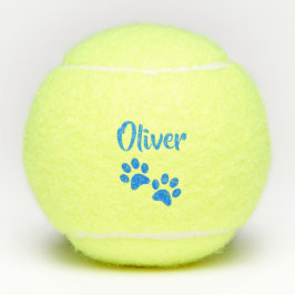 Blue Paw Print Personalisiert Pet oder Dog Name To Tennisbälle