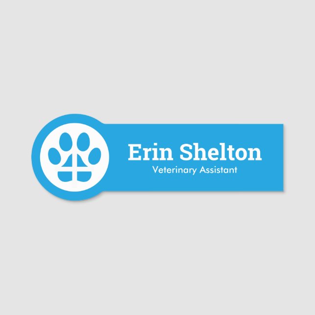 Blue Paw Print Veterinary Assistant Namensschild (Vorderseite)