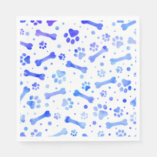 Blue Paw Prints Watercolor Geburtstagsparty Serviette