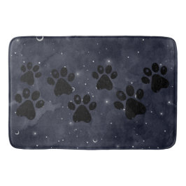 Blue Paw Stars Moon Watercolor Badematte