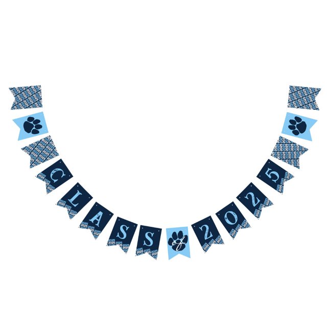 Blue Pawprint Abschluss Hangbanner Wimpelkette (Navy Blue and Baby Blue Pawprint Graduation Class of Any Year Hanging Banner)