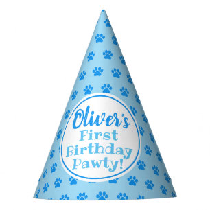 BLUE PAY PRINT Welpe Birthday Paper Party Hat Partyhütchen