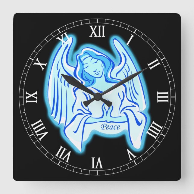 Blue Peace Angel Carré Numéros romains Horloge (Recto)