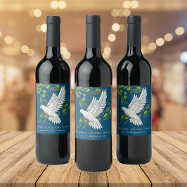 Blue Peace Dove and Olive Branches Custom Weinetikett