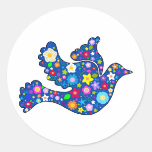 Blue Peace Dove aus dekorativen Blume Runder Aufkleber