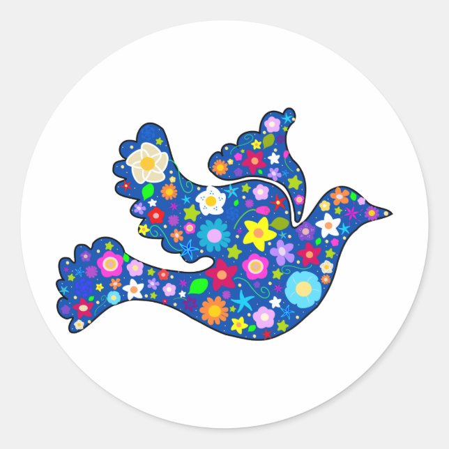 Blue Peace Dove aus dekorativen Blume Runder Aufkleber (Vorderseite)