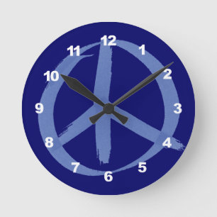 Blue Peace Sign Runde Wanduhr