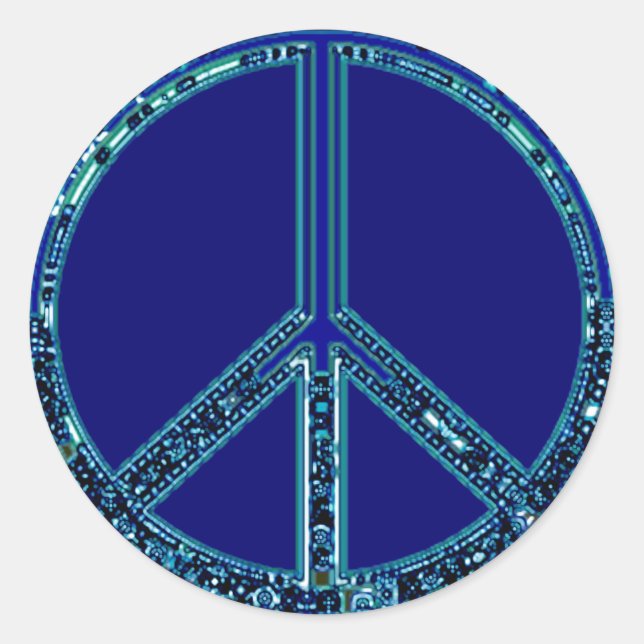Blue Peace Sign Runder Aufkleber (Vorderseite)