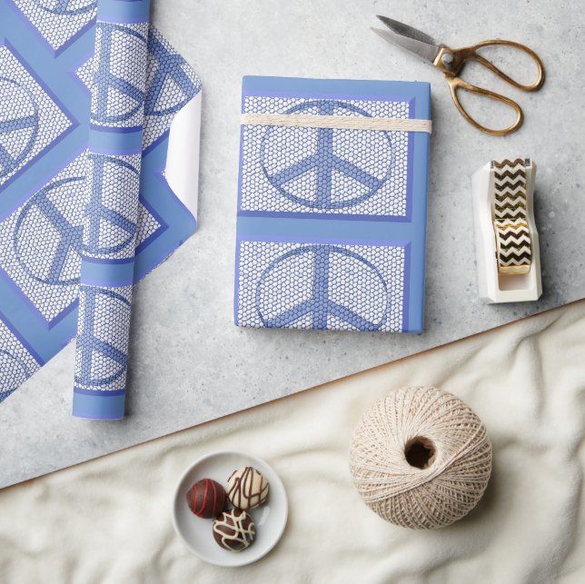 Blue Peace Signs Wrapping Paper Geschenkpapier (Kunsthandwerk)