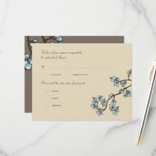 Blue Peach Blossoms Sakura Asian Wedding RSVP Card Karte
