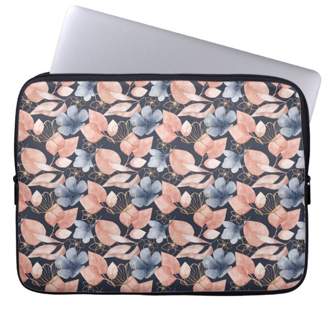 Blue, Peach & Gold Florals Laptopschutzhülle (Vorderseite)
