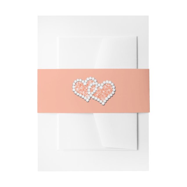 Blue, Peach Hearts Wedding Invitation Bly Band (Vorderseite Beispiel)