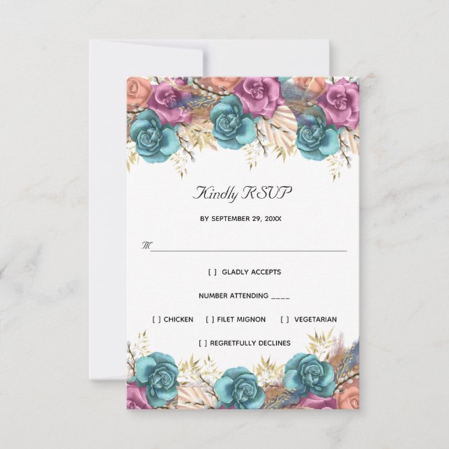 Blue Peach Rose Florenz RSVP Karte (Vorderseite)