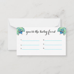 Blue Peacock Baby Dusche Guess Food Card Mitteilungskarte