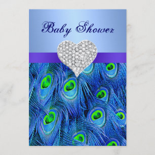 Blue Peacock Diamond Heart Baby Dusche Einladung