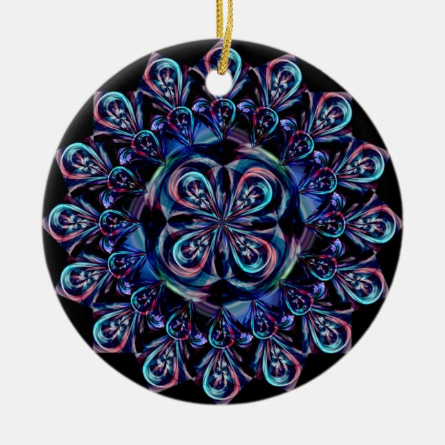 Blue Peacock Feather Keramik Ornament (Vorne)