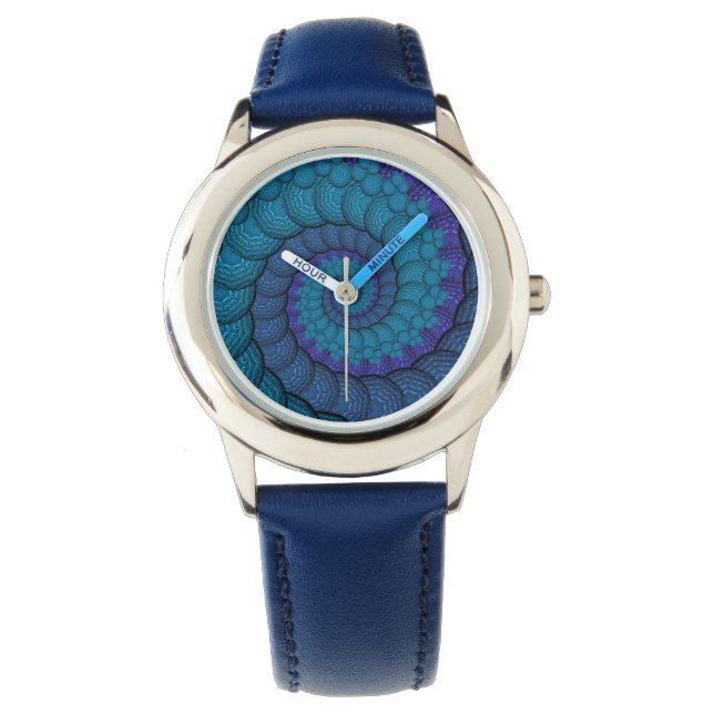 Blue Peacock Fractal Pattern Armbanduhr (Vorderseite)