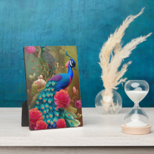Blue Peacock in Rosa Rose Gartenanlage des Herzens Fotoplatte