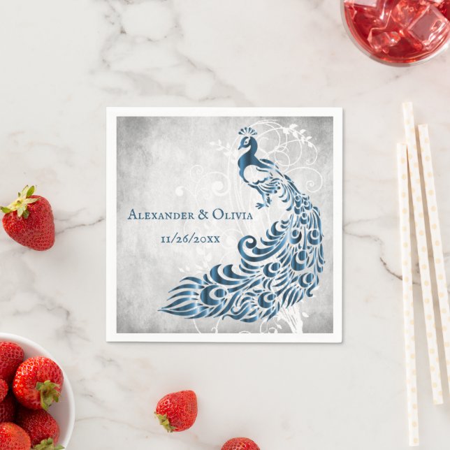 Blue Peacock Leaf Brautparty Napkin Serviette (Beispiel)
