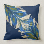 Blue Peacock Leafs Watercolor Handgestrichene Mari Kissen<br><div class="desc">Wasserfarbe Handgestrichen</div>