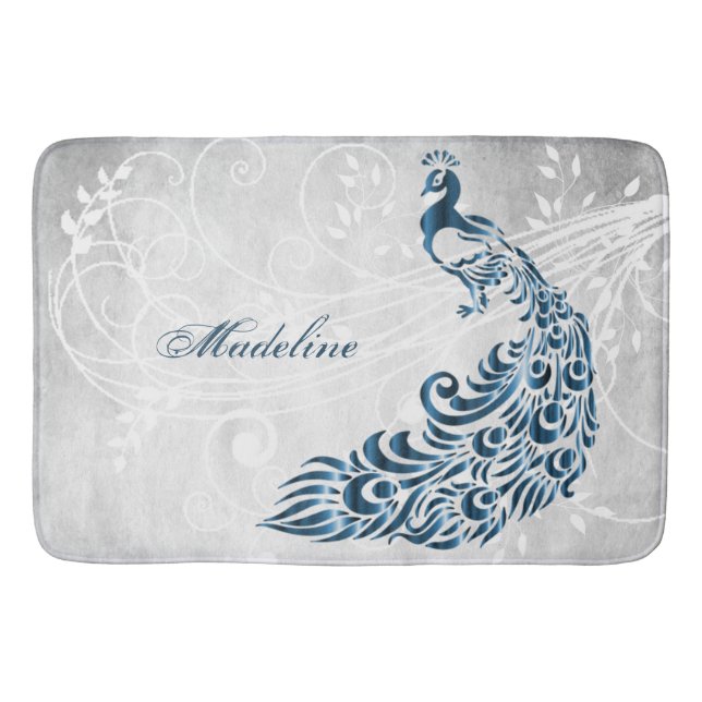 Blue Peacock Personalisiert Bath Mat Badematte (Vorderseite)