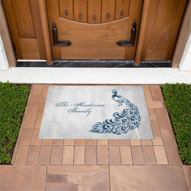Blue Peacock Personalisiert Door Mat Fußmatte (Außenbereich)