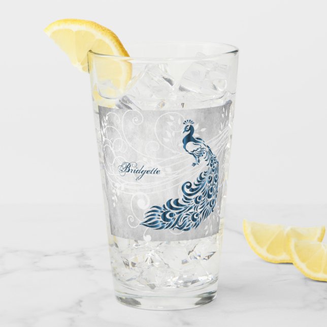 Blue Peacock Personalisierter Glass Cup Glas (Vorderseite Ice)