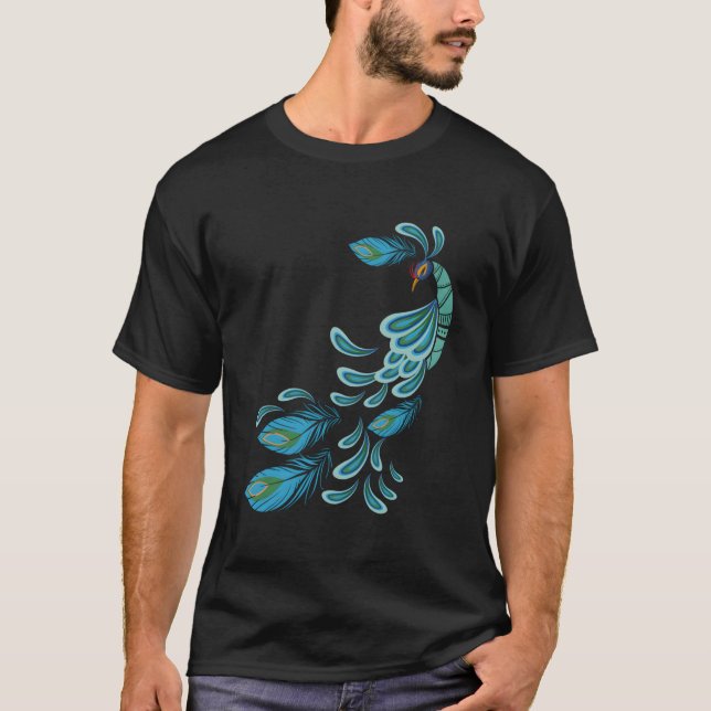 Blue Peacock Print Teal Feathers I Peacock T-Shirt (Vorderseite)