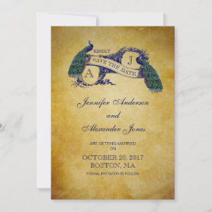 Blue Peacock Rustikale Save the Date Card
