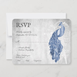 Blue Peacock Wedding RSVP Card