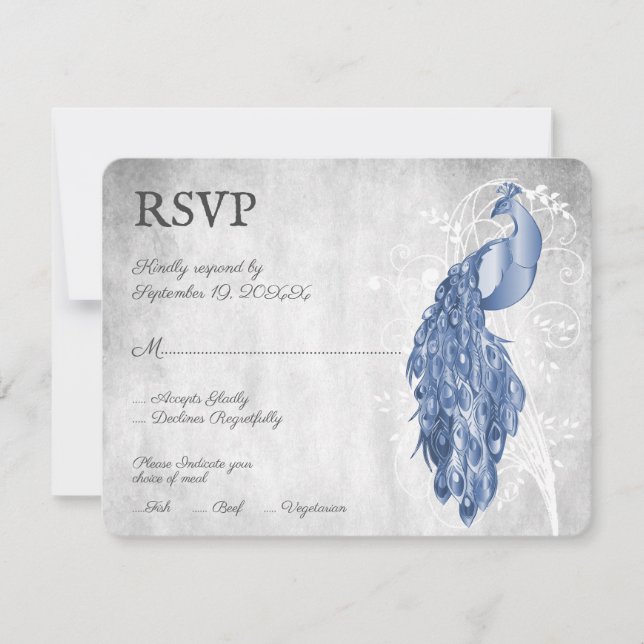 Blue Peacock Wedding RSVP Card (Vorderseite)