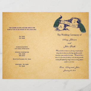 Blue Peacocks Programme de mariage vintage