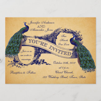 Blue Peacocks Vintage Hochzeit Einladungen