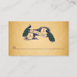 Blue Peacocks Vintage Wedding Platzkarte