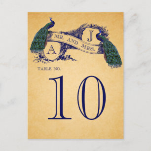 Blue Peacocks Vintage Wedding Tischnummer