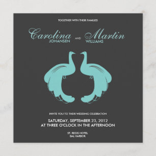 Blue Peacocks Wedding Invite II Einladung