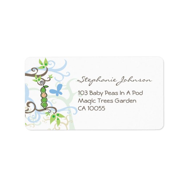 Blue Pee in einem Pod Boy Baby Dusche Adressetiket Adressaufkleber (Vorne)