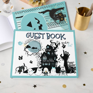Blue Peek a Boo Halloween-Baby-Party Gästebuch
