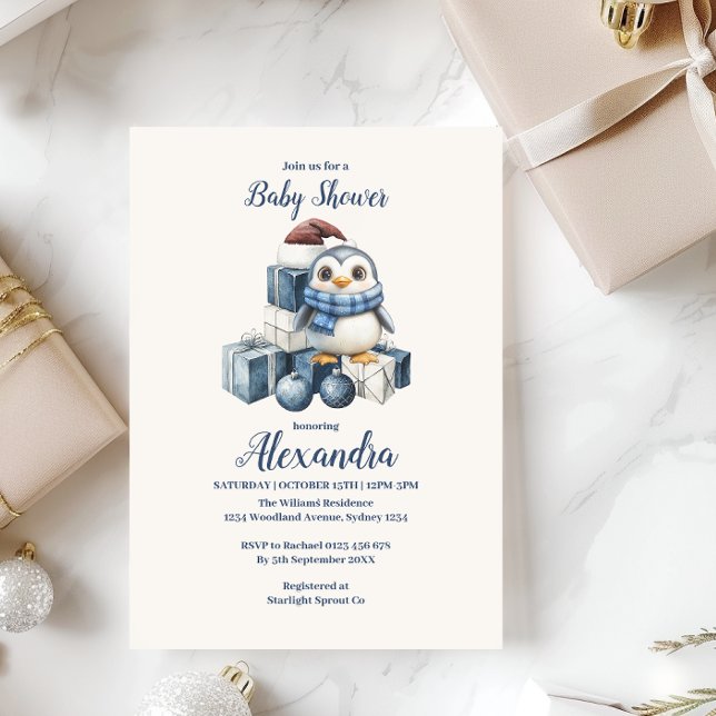 Blue Penguin Christmas Baby Dusche Einladung (Von Creator hochgeladen)