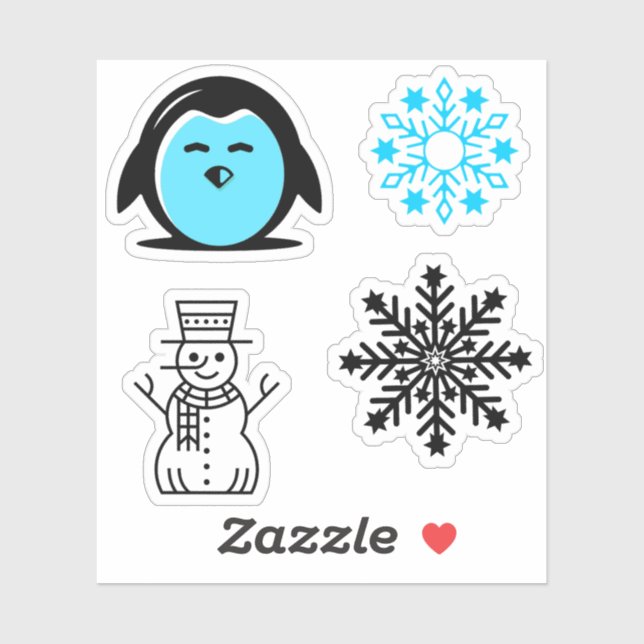Blue Penguin Snowman Snowflake Weihnachts-Set Aufkleber (Blatt)