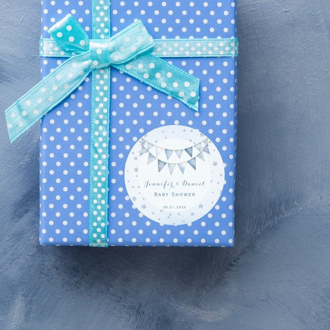 Blue Pennant Starry Baby Dusche Runder Aufkleber (Von Creator hochgeladen)