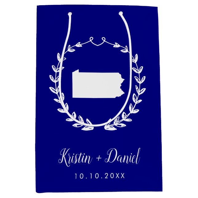 Blue Pennsylvania Map Wedding Welcome Swag Mittlere Geschenktüte (Vorderseite)