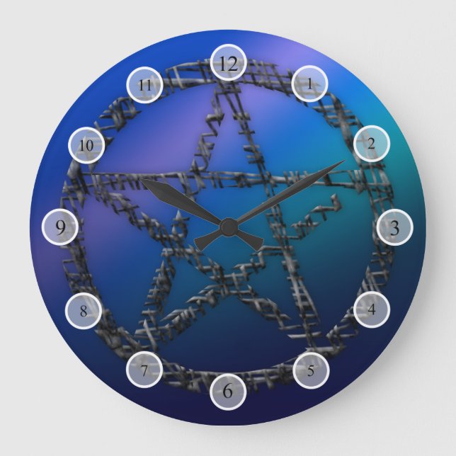 Blue Pentacle Große Wanduhr (Vorderseite)