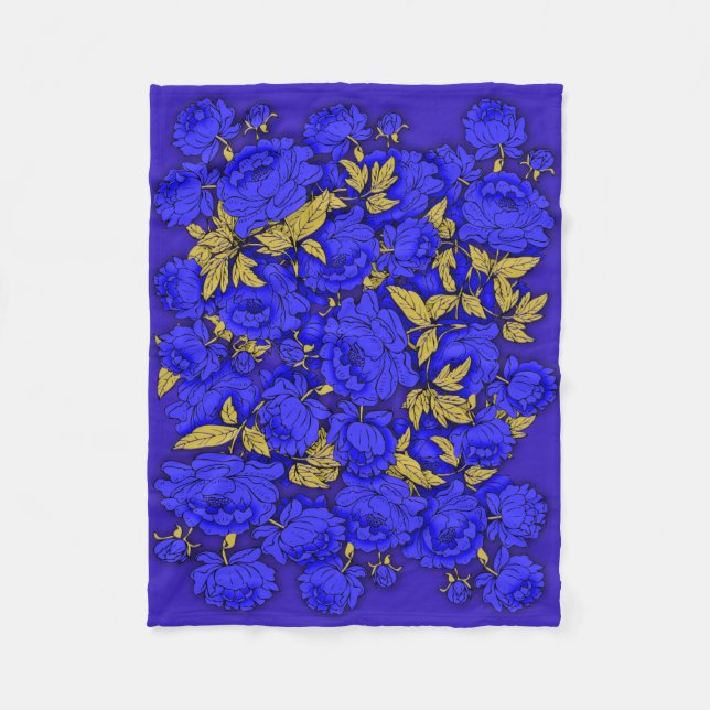 Blue Peonies Fleecedecke (Vorderseite)