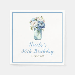 Blue Peonies Mason Jar Birthday Serviette