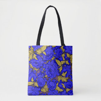 Blue Peonies mit Gold-Blätter Tasche