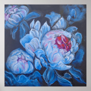 Blue Peonies Poster