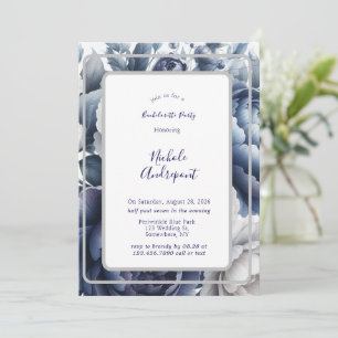 Blue Peonies & White Roses Junggeselinnen-Abschied Einladung