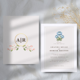 Blue Peony Elégant Mariage Invitation
